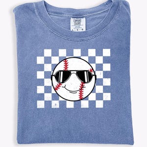 Comfort Colors Baseball Shirt Tee Shirt Baseball Mothers Day Gifts Baseball Gameday Tee Baseball Moms Shirts For Women Checkered Happy Face