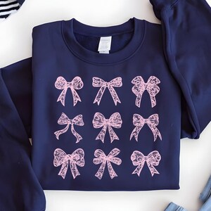 Lace Bow Sweatshirt Coquette Bows Crewneck Pink Bow Graphic Sweater Lace Pattern Shirt Cute Sweatshirt Trendy Pullover Gift For Her Birthday