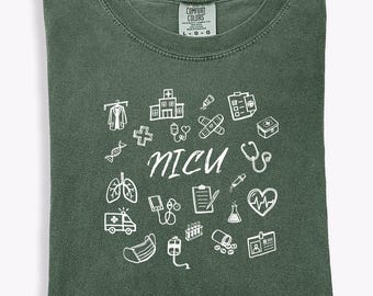 NICU Nurse Comfort Colors T-shirt Neonatal Intensive Care Unit Tee Cute Medical Doodle shirts rn Appreciation Gift For Registered Nurse