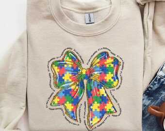 Bluza z kokardą dla osób z autyzmem, koszulka z motywem kokietki, koszulka dla mamy z autyzmem, koszulka dla rzecznika autyzmu, koszulka do edukacji specjalnej, sweter z neuroróżnorodnością, element układanki