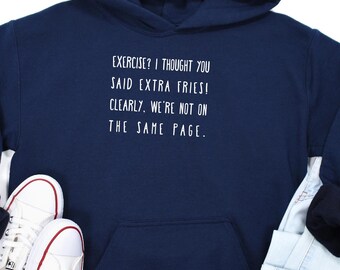 Extra Fries Unisex Hoodie Rolig Typografi Hoodie Minimalistisk Stil Mysig Streetwear Djärv Perfekt För Matälskare Och Lata Vibbar
