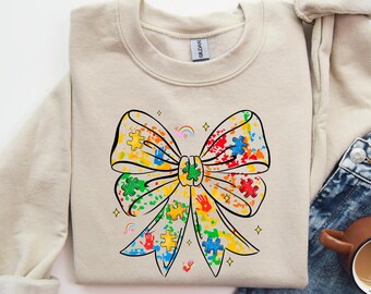 Bluza z kokardą dla osób z autyzmem, koszulka z motywem kokietki, koszulka dla mamy z autyzmem, koszulka dla rzecznika autyzmu, koszulka do edukacji specjalnej, sweter z neuroróżnorodnością, element układanki