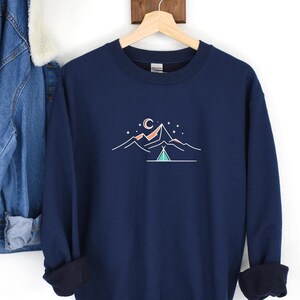 Minimalist Camping Sweatshirt Mountains Night Sky Camp Sweater Unisex  Crewneck Outdoor Adventure Gift Nature Lover Hiking Apparel Boho