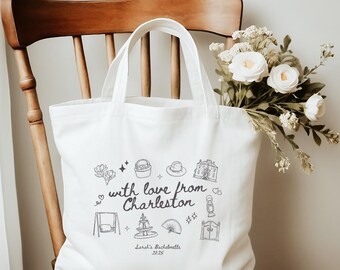 Benutzerdefinierte Bachelorette Tragetasche Personalisierte Charleston Bachelorette Party Baumwolle Canvas Tragetaschen Geschenk für Brautjungfern Mädchen Reise Bach Club
