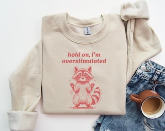 Sudadera con mapache hiperestimulado, suéter divertido, regalo divertido, camiseta moderna, camiseta con estampado hilarante, regalo para amantes de los mapaches, camiseta con meme de mapache