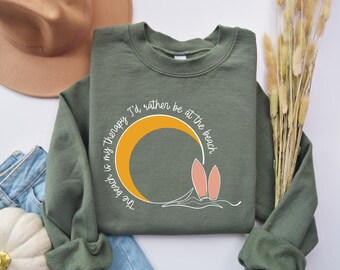 Felpa da spiaggia per le vacanze, amante della spiaggia, felpa con grafica minimalista, unisex, girocollo, atmosfera costiera, regalo per le vacanze estive, casual, da viaggio