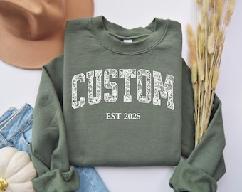 Felpa in pizzo personalizzata con testo personalizzato, girocollo, maglione personalizzato, maglietta con motivo in pizzo, pullover alla moda carino, regalo per lui e per lei, personalizzabile
