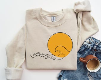 Felpa da spiaggia per le vacanze, amante della spiaggia, felpa con grafica minimalista, unisex, girocollo, atmosfera costiera, regalo per le vacanze estive, casual, da viaggio