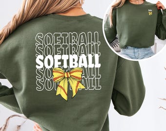 Personalized Softball Sweatshirt Coquette Game Day Sweater Custom Player Name Softball Tee Bow Crewneck Trendy tball Mama Shirt For Mom Gift