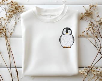 Felpa con pinguino ricamato, regalo per gli amanti dei pinguini, girocollo con ricamo di animali, design accogliente e minimalista con pinguini, ideale per le atmosfere invernali.