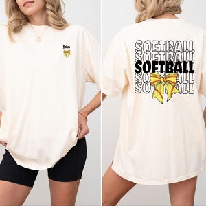 Personalized Softball Comfort Colors® T-shirt Coquette Game Day Shirt Custom Name Softball Lover Tee Softball Bow Tshirt Trendy Gift For Mom