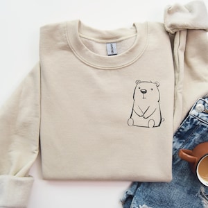 Sudadera con oso bordado, bonito jersey de animales, acogedor jersey de cuello redondo, regalo para amantes de la vida salvaje, top inspirado en la naturaleza, bordado para él o para ella