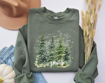 Snowy Pine Trees Sweatshirt Graphic Winter Forest Sweater Nature Lover Gift Snow Crewneck Outdoor Top Adventure Apparel Gift For Him or Her