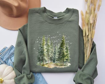 Snowy Pine Trees Sweatshirt Winter Forest Sweater Nature Lover Gift Snow nature lover hoodie Crewneck Outdoor Adventure Winter Wonderland