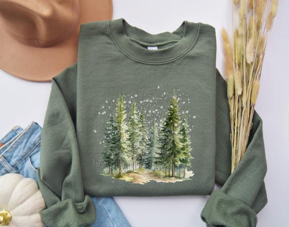 Snowy Pine Trees Sweatshirt Winter Forest Sweater Nature Lover Gift Snow nature lover hoodie Crewneck Outdoor Adventure Winter Wonderland