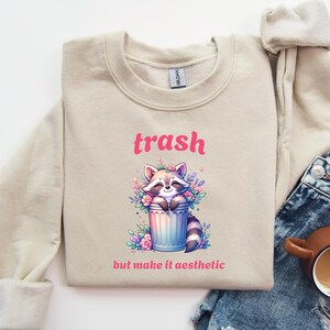 Ästhetisches Trash Waschbär Sweatshirt Lustiger Pullover Nettes Geschenk Trendy Shirt Urkomisch Grafik-Shirt Geschenk für Waschbär-Liebhaber Waschbär Meme Shirt