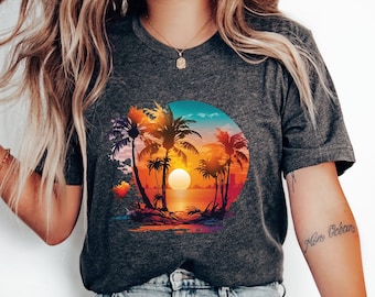 Sunset Shirt, Sunset Chaser T-shirt, Beach Shirts, Tropical Tee, Island Vacation, Beach Lover Gift, Unisex Palm Tree Shirt, Retro Nature Tee
