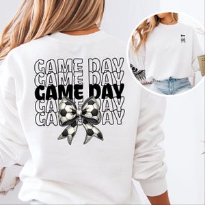 Personalized Soccer Sweatshirt Coquette Game Day Sweater Custom Player Name Soccer Tee Bow Crewneck Trendy Soccer Mama Shirt For Mom Gift