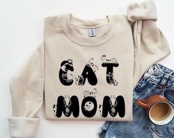 Sudadera Mamá Gatuna, Suéter Lindo de Gato, Camiseta con Gráfico de Gato Negro, Sudadera para Amantes de los Gatos, Sudadera Divertida para Mujer, Regalo para Dueños de Gatos, Regalo Mamá Gatuna