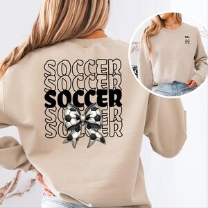 Personalized Soccer Sweatshirt Coquette Game Day Sweater Custom Player Name Soccer Tee Bow Crewneck Trendy Soccer Mama Shirt For Mom Gift