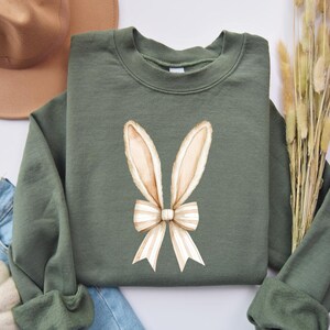Easter Sweatshirt Easter Bunny Ears Shirt Rabbit Happy Easter Sweater Coquette Easter Bow Shirt Crewneck For Women Trendy Tee Brushstroke