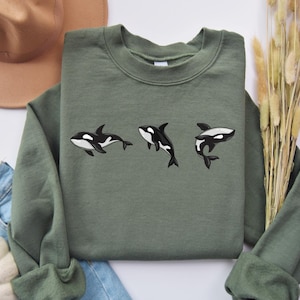 Orca Sweatshirt Cute Whale Graphic Trendy Sweater Unisex Gift For Him Or Her Minimalist Animal Lover Pullover Whales Orcas Vintage Shirt