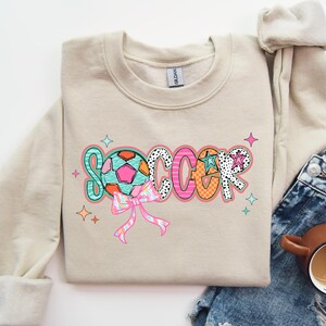 Soccer Sweatshirt Game Day Sweatshirt Soccer Mama Sweater Soccer Fan Top Brushstroke Shirt Coquette Trendy Shirt Soccer Player Top Bow Tee