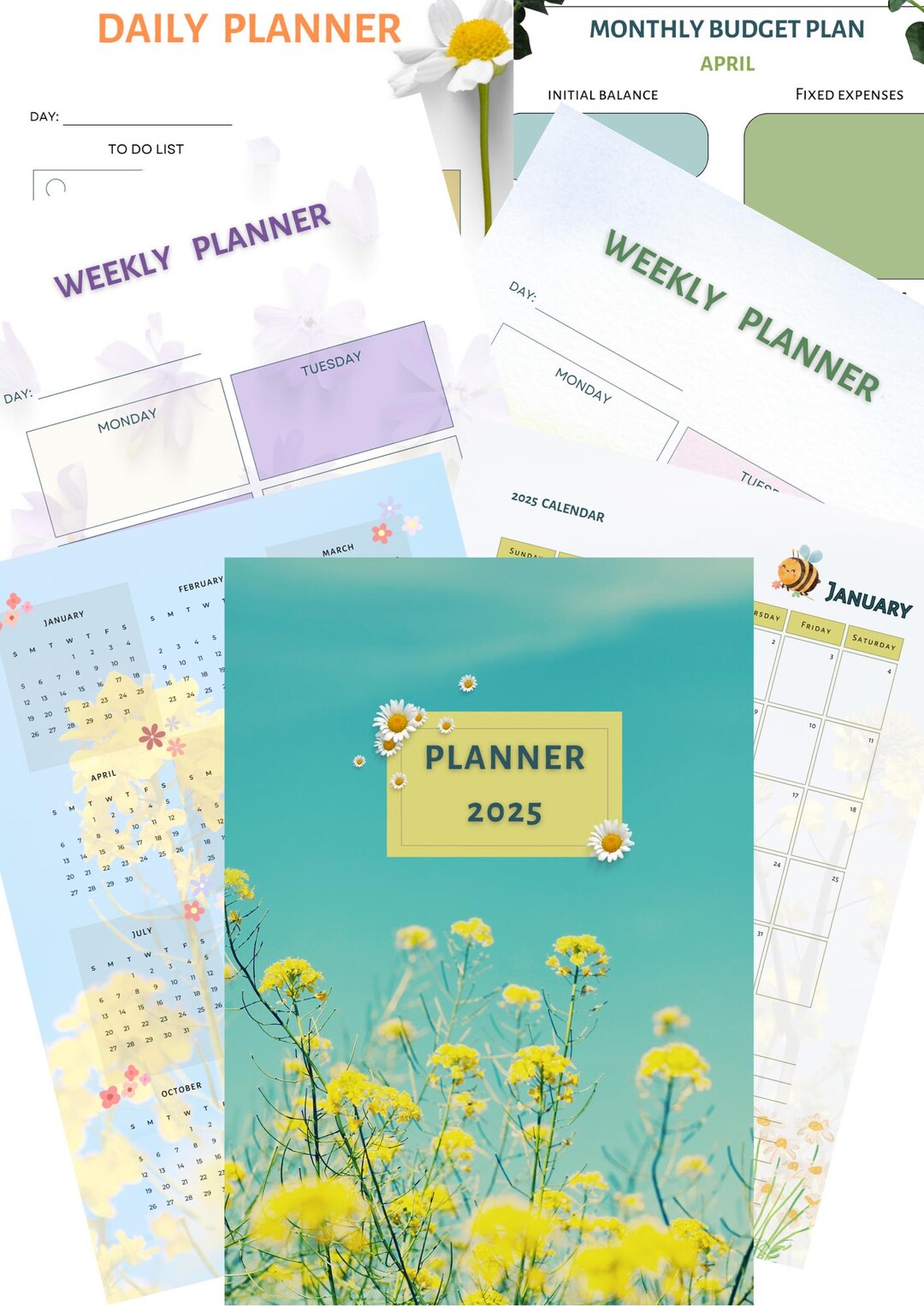 Minimal Cute 2025 Digital Planner, Notes, Monthly Budget Plan
