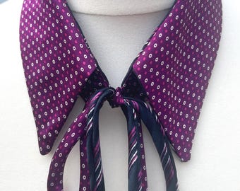 Collar reversible de seda / Accesorio llamativo hecho con corbata vintage reciclada