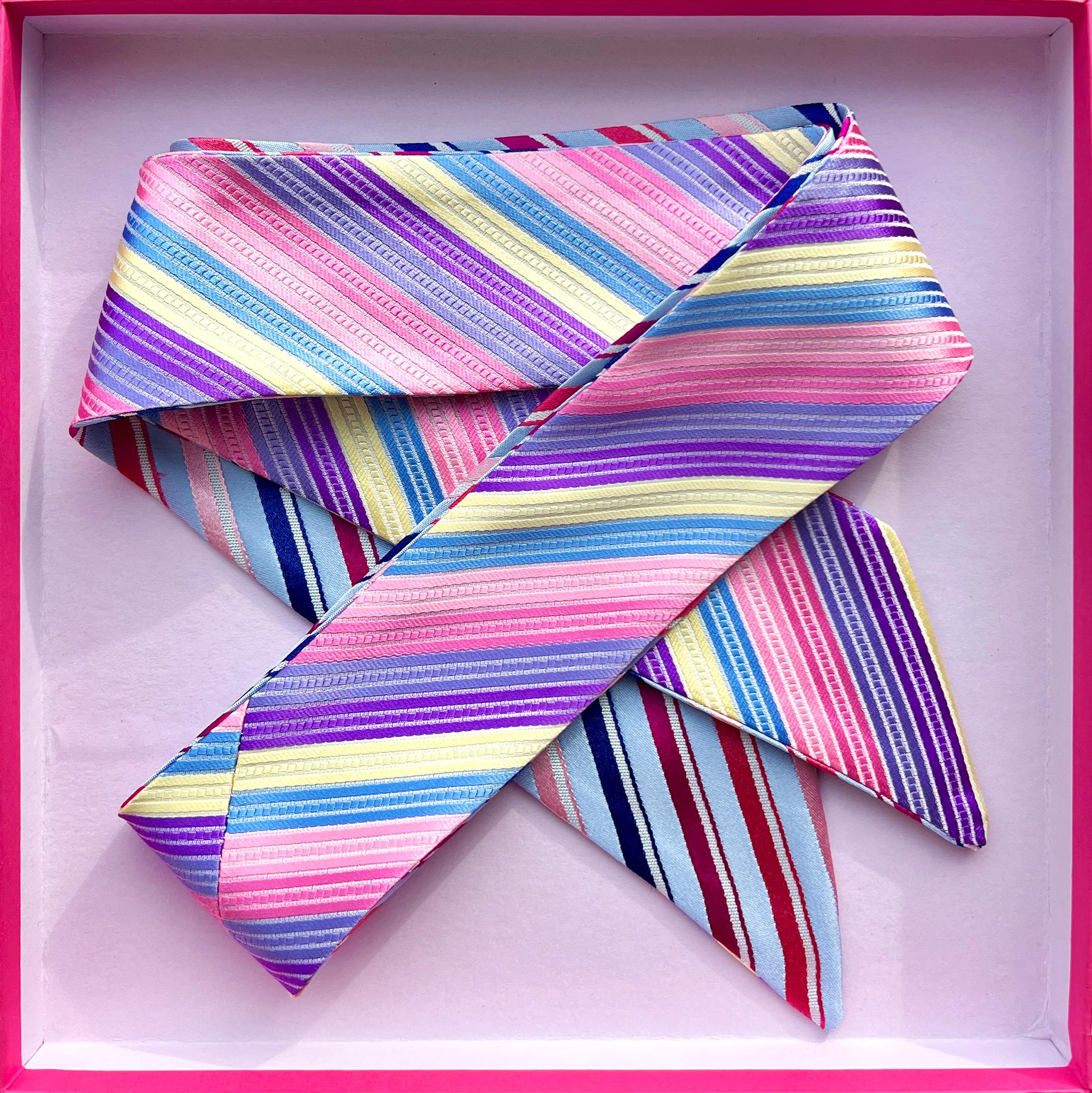 vintage Striped Multicolor Silk-scarf headband new! 90s Satin Hairband - Colorful Retro Skinny Scarf Headband  main image 3