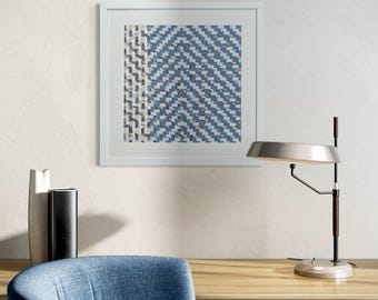 Arte textil de seda enmarcado de enero – Arte mural de fibra sostenible tejido a mano (Reino Unido)