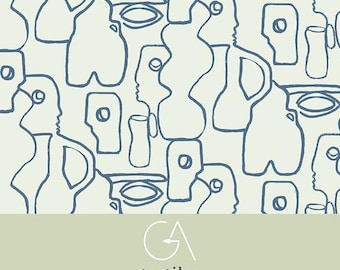 Azulejo con estampado de rostros abstractos: diseño moderno pintado a mano (descarga digital)