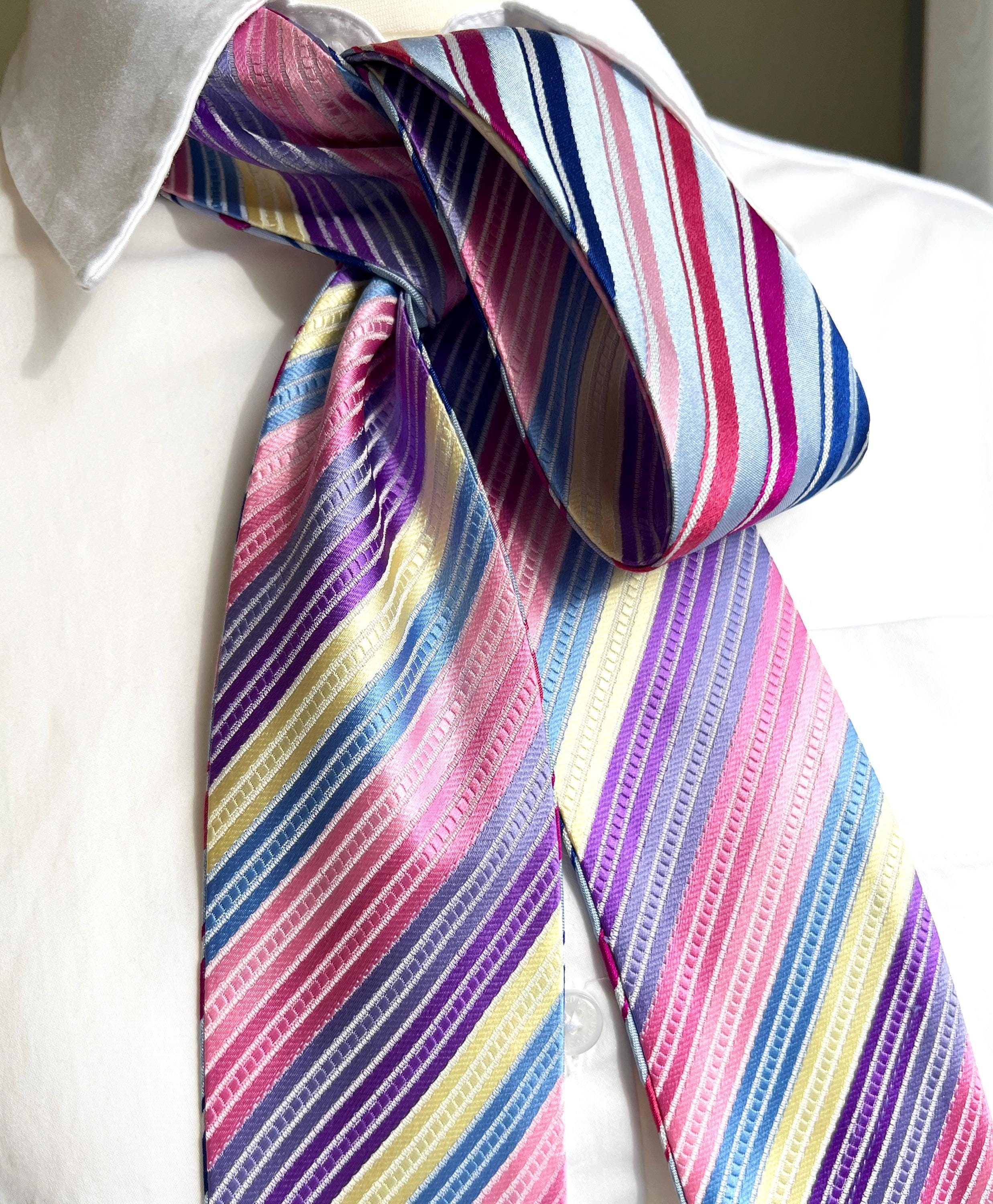 Vintage Striped Silk Skinny Scarf: Double-sided Hair Tie 