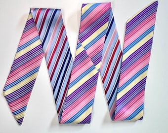 Bufanda estrecha de seda reciclada con lazo, accesorio de cinta estampada de doble cara.