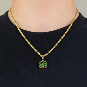 18K Gold Green Onyx Stone Pendant Charm, Mens Necklace, Mens Lapis Lazuli Pendant, Mens Jewellery, Stone Pendant Charm, Mens Gold Necklace