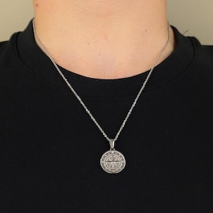 Silver North Star Compass Necklace, Mens Necklace, Mens Compass Pendant, Mens Jewellery, North Star Pendant, Mens Stainless Steel Necklace