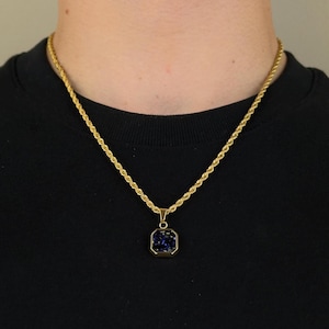 18K Gold Blue Onyx Stone Pendant Charm, Mens Necklace, Mens Lapis Lazuli Pendant, Mens Jewellery, Stone Pendant Charm, Mens Gold Necklace