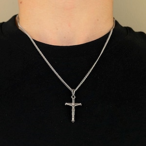 Silver Jesus Crucifix Pendant Charm, Mens Necklace, Mens Cross Pendant, Mens Jewellery, Crucifix Pendant, Mens Stainless Steel Necklace