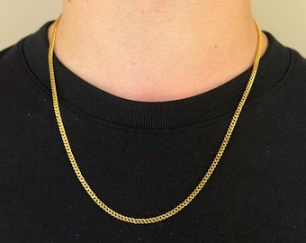 Mens 18K Gold Chain, Gold Cuban 3mm Chain, Gold Cuban Chain Necklace For Men, Gold Chain For Men, Gold Chain, Mens Jewellery