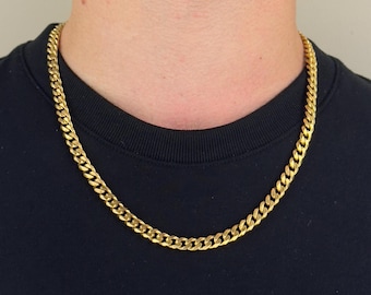 Mens 18K Gold Chain, Gold Cuban 7mm Chain, Gold Cuban Chain Necklace For Men, Gold Chain For Men, Gold Chain, Mens Jewellery