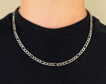 20-Inch Stainless Steel Figaro Link Chain Necklace – 3mm Silver – Men’s Or Women’s
