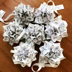 Custom Sheet Music Small Paper Flower Pomander Ornament Made to Order, Choose Any Song - First Anniversary, Teacher Appreciation, Christmas
