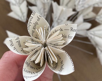 Recycled Book Paper Flowers Wired Bulk Wholesale Lot {25 Mini Size}- First Paper Anniversary, Teacher Appreciation Gift, Christmas Exchange