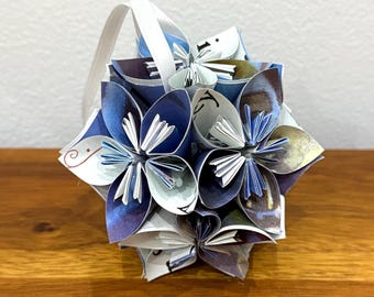 The Night Before Christmas Book Small Paper Flower Pomander Ornament - First Paper Anniversary, Teacher Appreciation Gift Christmas Exchange
