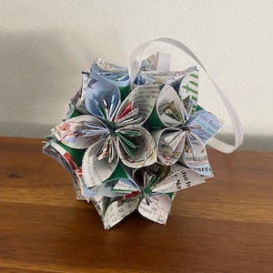 Ornamento a forma di pomander con fiore di carta piccolo, mappa dello stato della Florida - Primo anniversario di carta, regalo di apprezzamento per gli insegnanti, scambio di Natale