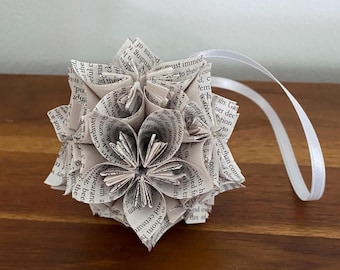 Pride and Prejudice Book Small Paper Flower Pomander Ornament - First Paper Anniversary, Teacher Appreciation Gift, Christmas Exchange