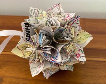 State of Georgia Map Small Paper Flower Pomander Ornament - First Paper Anniversary, Teacher Appreciation Gift, Christmas Exchange