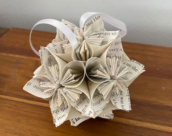 Harry Potter Recycled Book Paper Flower Pomander Ornament - First Paper Anniversary, Teacher Appreciation Gift, Christmas Exchange