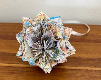 State of Tennessee Map Small Paper Flower Pomander Ornament - First Paper Anniversary, Teacher Appreciation Gift, Christmas Exchange