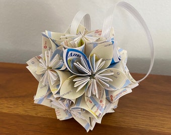 Amsterdam Street Maps Small Paper Flower Pomander Ornament - First Paper Anniversary, Teacher Appreciation Gift, Christmas Exchange